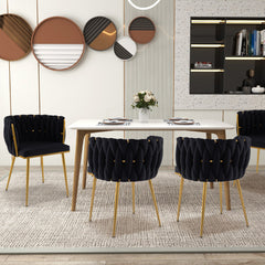 Set of 2 Upholstered Dining Chair with Curved Backrest and Metal Tubes