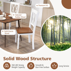 Set of 2/4 Wooden Farmhouse Kitchen Chairs with Rubber Wood Seat