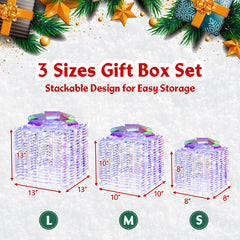 Set of 3 Iridescent Christmas Gift Box with Iridescent Bows