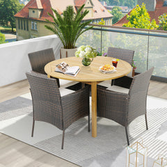 Set of 4 Patio PE Wicker Dining Chairs with Seat Cushions and Armrests