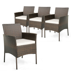 Set of 4 Patio PE Wicker Dining Chairs with Seat Cushions and Armrests