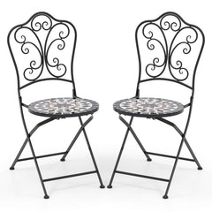 Set of 2 Patio Mosaic Chairs Metal Folding Chairs