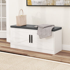 Shoe Bench with Cushion Farmhouse Shoe Rack Organizer with 2 Barn Doors
