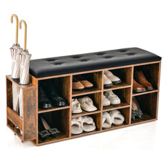 Shoe Storage Bench with Umbrella Stand and Adjustable Shelf