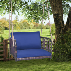 1-Person Rattan Hanging Porch Swing Seat with Cushions and Ropes