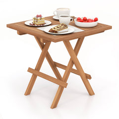 Square Patio Folding Table Indonesia Teak Wood with Slatted Tabletop Portable for Picnic