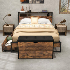 Storage Ottoman Bench with Padded Seat Cushion and 2 Drawers for Entryway