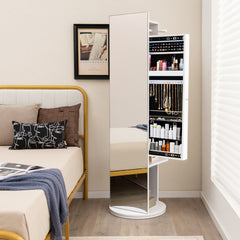 360-Degree Swivel Jewelry Cabinet Armoire with Full Length Mirror Coat Rack