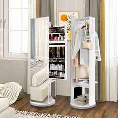 360-Degree Swivel Jewelry Cabinet Armoire with Full Length Mirror Coat Rack