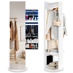 360-Degree Swivel Jewelry Cabinet Armoire with Full Length Mirror Coat Rack