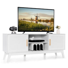 TV Stand Entertainment Media Console with 2 Rattan Cabinets and Open Shelves