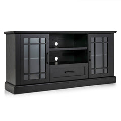 TV Stand for TVs up to 70 with Glass Doors Cubbies and Drawer