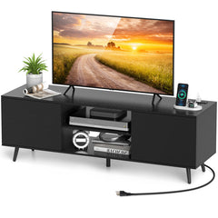 TV Stand with Power Outlets and Adjustable Shelf for 60 Inch TVs