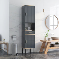 Free-Standing Bathroom Cabinet Narrow Linen with Doors and Drawer