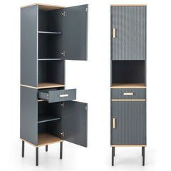 Free-Standing Bathroom Cabinet Narrow Linen with Doors and Drawer
