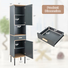 Free-Standing Bathroom Cabinet Narrow Linen with Doors and Drawer