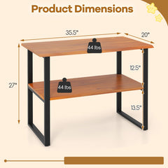 2-Tier Teak Wood End Table Sofa Side for Living Room Hallwa