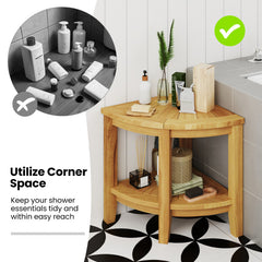 Teak Wood Shower Bench with Storage Shelf for Inside Shower to Sit on