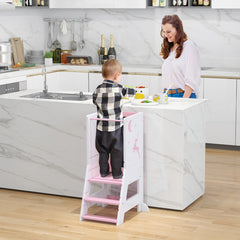 Toddler Kitchen Stool Helper Baby Standing Tower with Chalkboard and Whiteboard