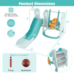 Toddler Slide and Swing Set with Extra-long Slide Height Adjustable Swing Basketball Hoop