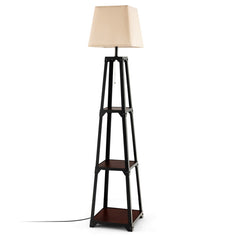 Trapezoidal Designed Floor Lamp with 3 Tiered Storage Shelf