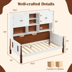 Twin Bed with Bookcase with Shelves and Wooden Slat Support No Box Spring Needed for Living Room Bedroom