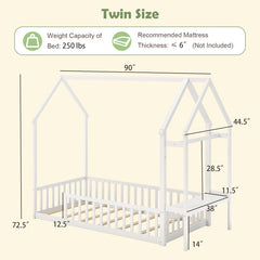 Twin House Floor Bed Montessori Bed Frame with Storage Shelf