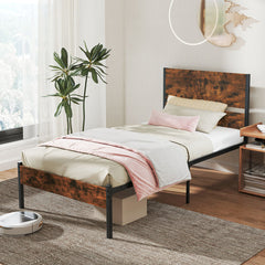 Twin/Full/Queen/King Metal Bed Frame with Wooden Headboard and Footboard