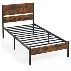 Twin/Full/Queen/King Metal Bed Frame with Wooden Headboard and Footboard