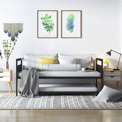Twin Metal Daybed with Trundle Lockable Wheels