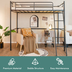 Metal Twin Metal Loft Bed with Ladderand High Guard Rails
