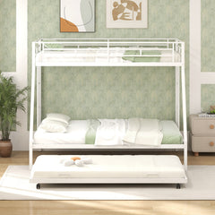 Twin Over Full Bunk Bed Frame with Trundle for Guest Room