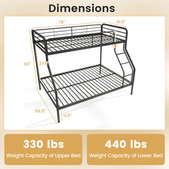 Twin Over Full Bunk Bed with Ladder and Full-length Guardrails