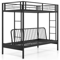 Twin Over Futon Bunk Bed with 2 Ladders and Safety Guardrails