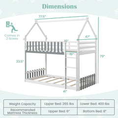 Twin Over Twin Bunk Bed with Fence and Ladder for Kids