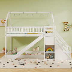 Twin Over Twin Bunk Bed with Slide and Staircase