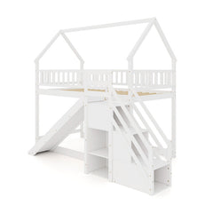 Twin Over Twin Bunk Bed with Slide and Staircase