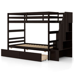 Twin Over Twin Bunk Bed with Storage Stairs and Drawers