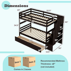 Twin Over Twin Bunk Bed with Storage Stairs and Drawers