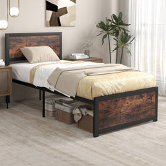 Twin Size Bed Frame Metal with High Headboard and Mute Bars