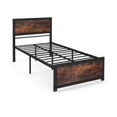 Twin Size Bed Frame Metal with High Headboard and Mute Bars