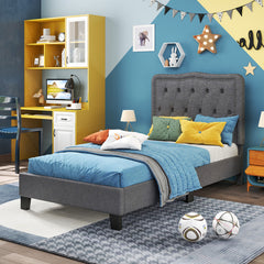 Twin Size Bed Frame with 46 Inch Tall Button Tufted Headboard