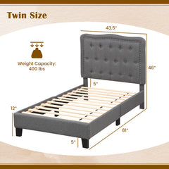 Twin Size Bed Frame with 46 Inch Tall Button Tufted Headboard