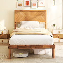 Twin/Full/Queen Size Bed Frame with Headboard and Storage Space