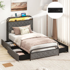 Twin/Full/Queen Size Bed Frame with LED Lights and Charging Station