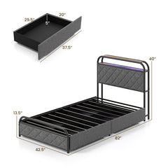 Twin/Full/Queen Size Bed Frame with LED Lights and Charging Station