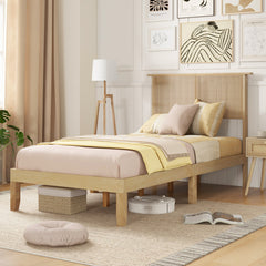 Twin/Full/Queen Size Bed Frame with Rattan Headboard