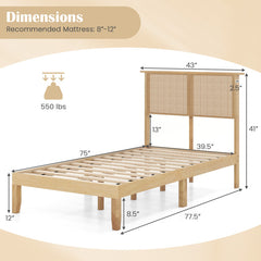 Twin/Full/Queen Size Bed Frame with Rattan Headboard