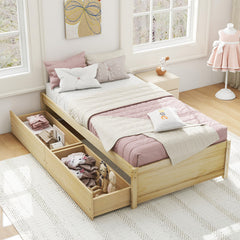 Twin Size Captain Bed with 2 Drawers and Slats Support