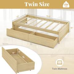 Twin Size Captain Bed with 2 Drawers and Slats Support